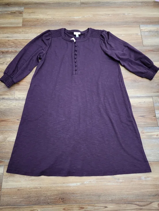 J. Jill Smocked Henley Dress In Spiced Wine Women's Petite M NEW - Picture 2 of 13